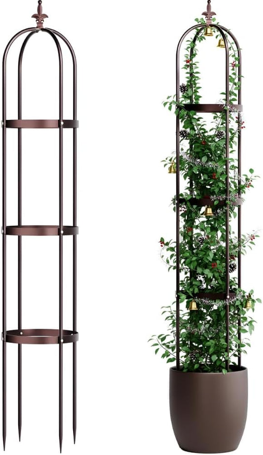 Trellis for Climbing Plants Outdoor, Garden Trellis Steel, Obelisk Design Stone-Look Finish, 2025 Bronze Color, Vertical Support for Climbing Plants, Decorative for Outdoor & Indoor Use