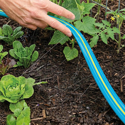 Upgrade Flat Sprinkler Soaker Hose for Garden 25FT, Heavy Duty 3-Tube Lawn Irrigation Hose with Landscape Stakes, No-Kink Flexible Watering Hose for Yard, Plants