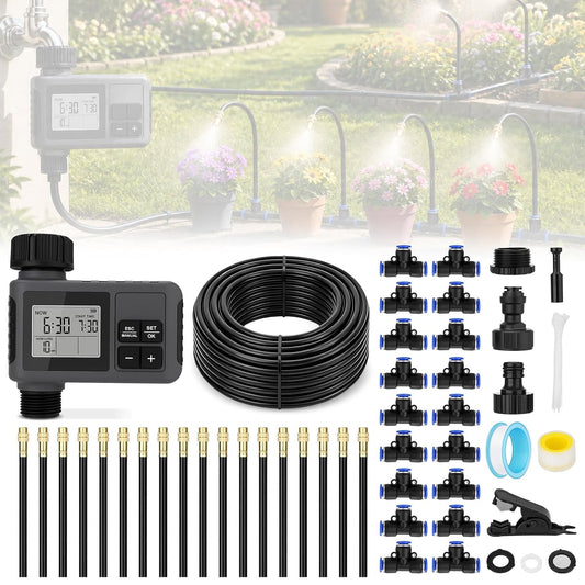 66FT Drip Irrigation System with Water Timer, Automatic Garden Watering Kit