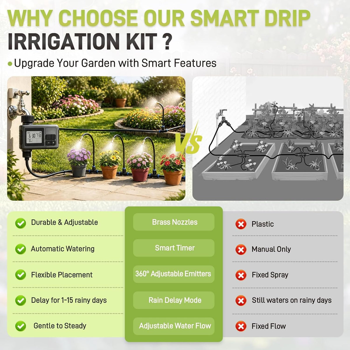 66FT Drip Irrigation System with Water Timer, Automatic Garden Watering Kit