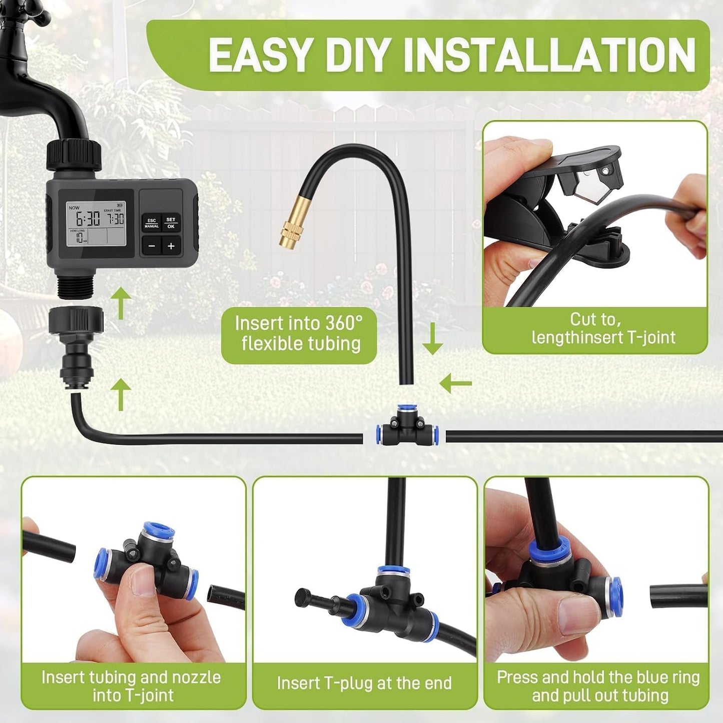 66FT Drip Irrigation System with Water Timer, Automatic Garden Watering Kit