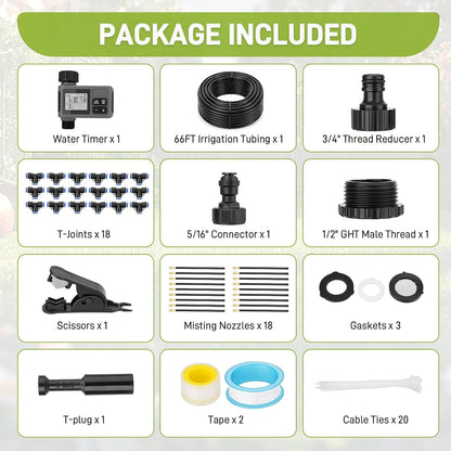 66FT Drip Irrigation System with Water Timer, Automatic Garden Watering Kit