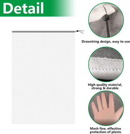 Alpurple 2 Pcs Insect Bird Barrier Netting Mesh with Drawstring- 4.9 x 3.2 Ft Garden Bug Netting Plant Cover- Fruit Tree Net for Protect Plant Fruits Citrus Flower from Insect Bird Eating