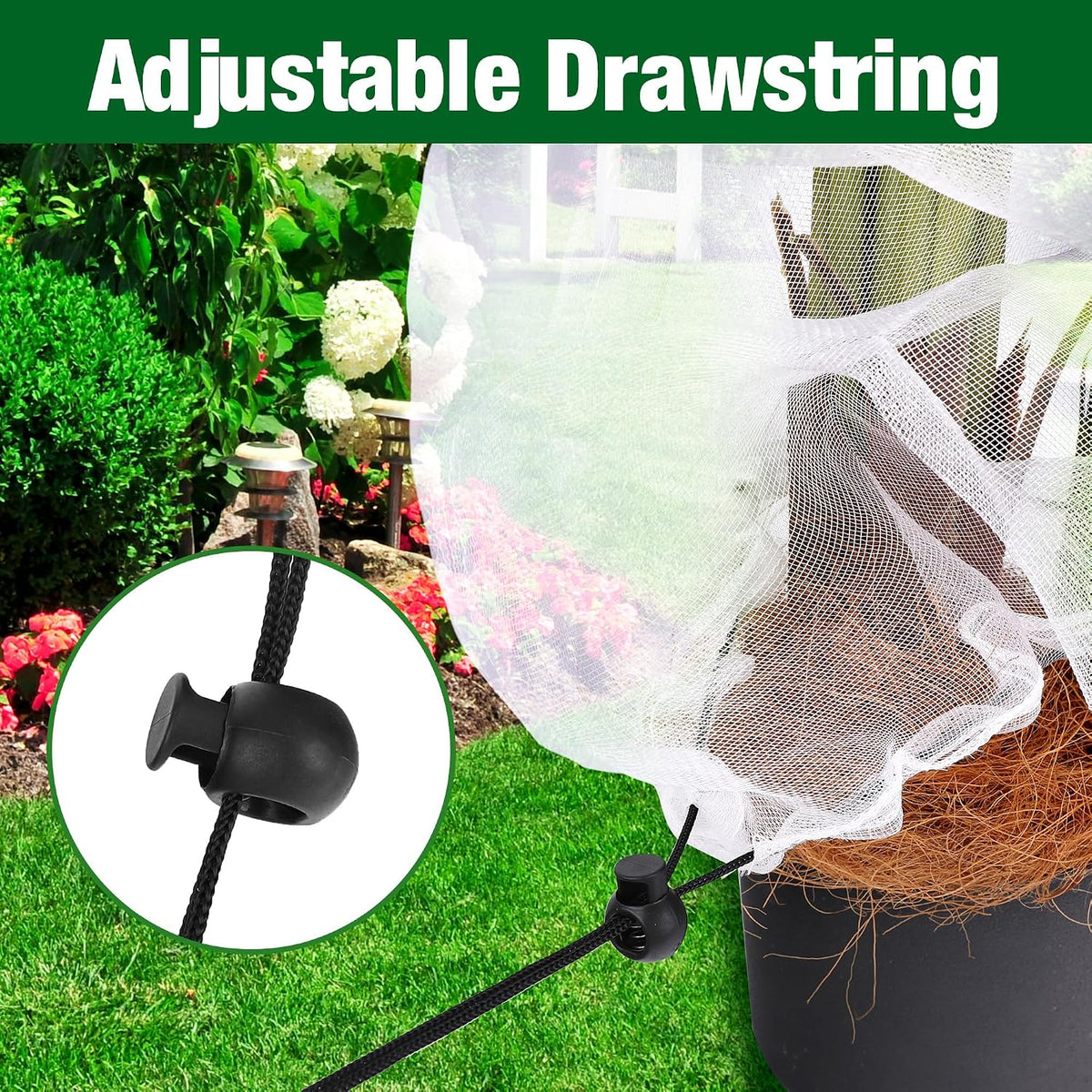 Alpurple 2 Pcs Insect Bird Barrier Netting Mesh with Drawstring- 4.9 x 3.2 Ft Garden Bug Netting Plant Cover- Fruit Tree Net for Protect Plant Fruits Citrus Flower from Insect Bird Eating