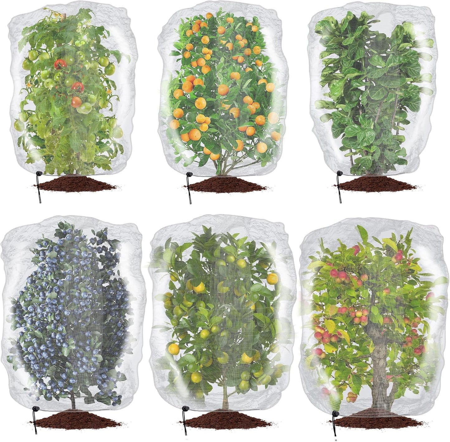 Alpurple 2 Pcs Insect Bird Barrier Netting Mesh with Drawstring- 4.9 x 3.2 Ft Garden Bug Netting Plant Cover- Fruit Tree Net for Protect Plant Fruits Citrus Flower from Insect Bird Eating