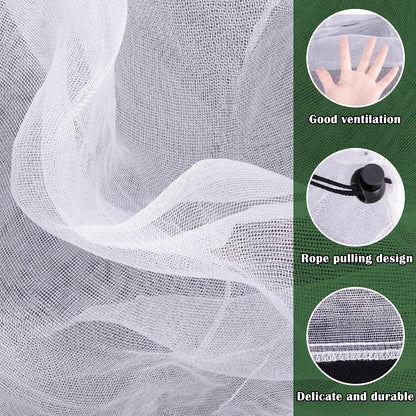 Alpurple 2 Pcs Insect Bird Barrier Netting Mesh with Drawstring- 4.9 x 3.2 Ft Garden Bug Netting Plant Cover- Fruit Tree Net for Protect Plant Fruits Citrus Flower from Insect Bird Eating