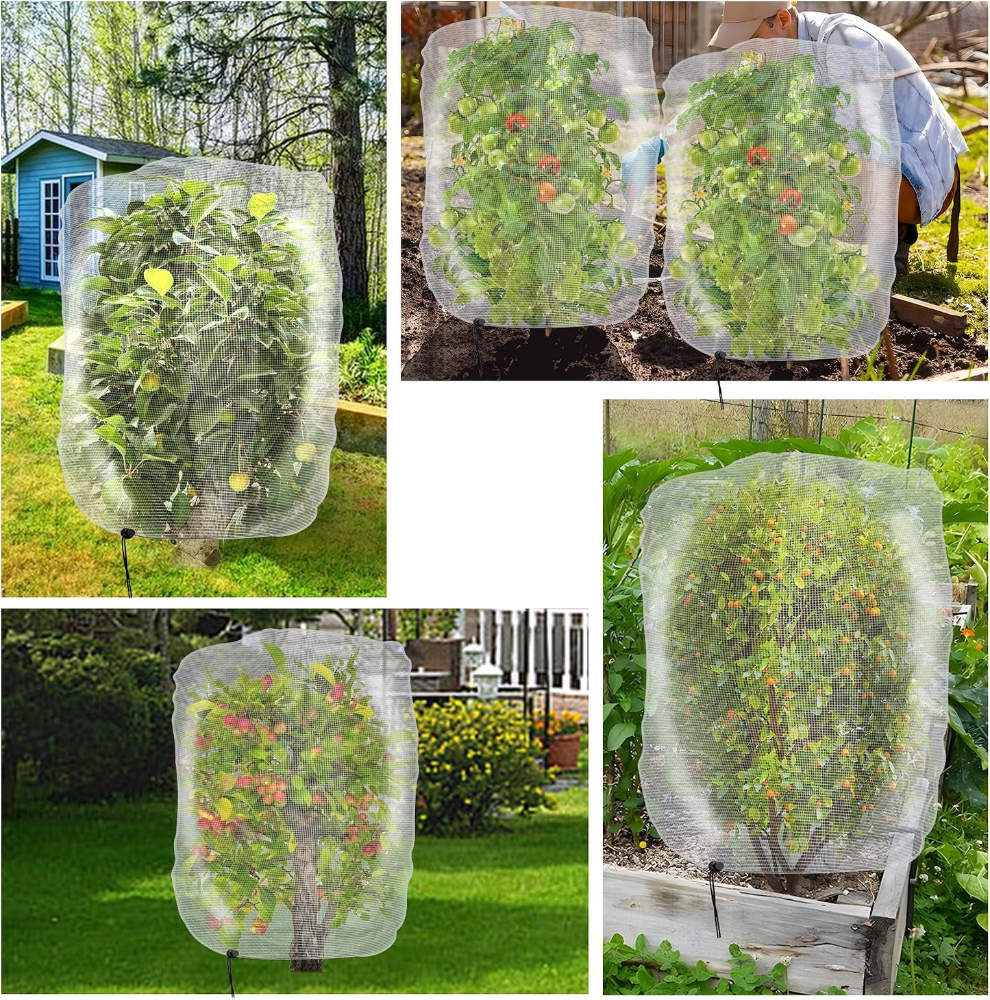 Alpurple 2 Pcs Insect Bird Barrier Netting Mesh with Drawstring- 4.9 x 3.2 Ft Garden Bug Netting Plant Cover- Fruit Tree Net for Protect Plant Fruits Citrus Flower from Insect Bird Eating