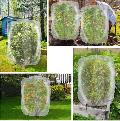 Alpurple 2 Pcs Insect Bird Barrier Netting Mesh with Drawstring- 4.9 x 3.2 Ft Garden Bug Netting Plant Cover- Fruit Tree Net for Protect Plant Fruits Citrus Flower from Insect Bird Eating