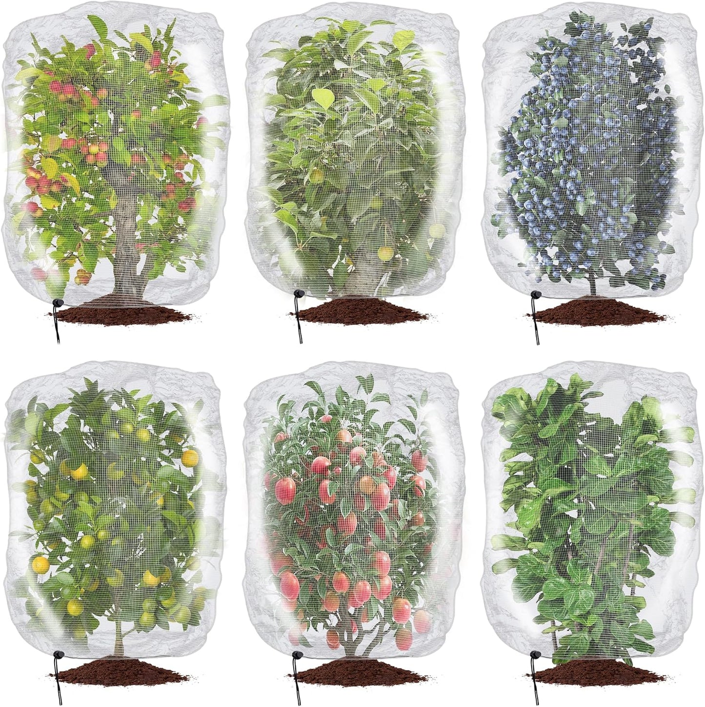 Alpurple 2 Pcs Insect Bird Barrier Netting Mesh with Drawstring- 4.9 x 3.2 Ft Garden Bug Netting Plant Cover- Fruit Tree Net for Protect Plant Fruits Citrus Flower from Insect Bird Eating