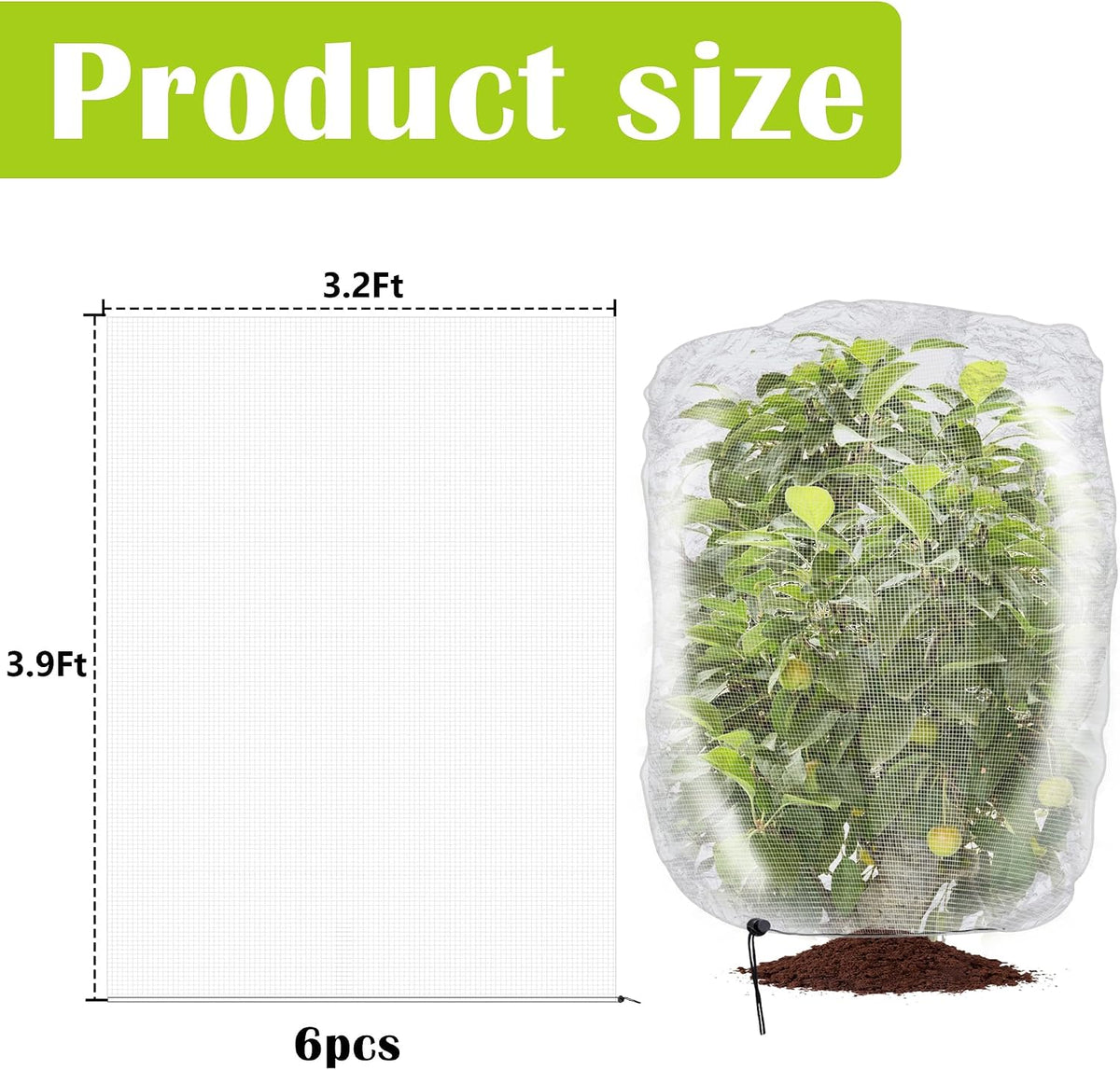 Alpurple 2 Pcs Insect Bird Barrier Netting Mesh with Drawstring- 4.9 x 3.2 Ft Garden Bug Netting Plant Cover- Fruit Tree Net for Protect Plant Fruits Citrus Flower from Insect Bird Eating