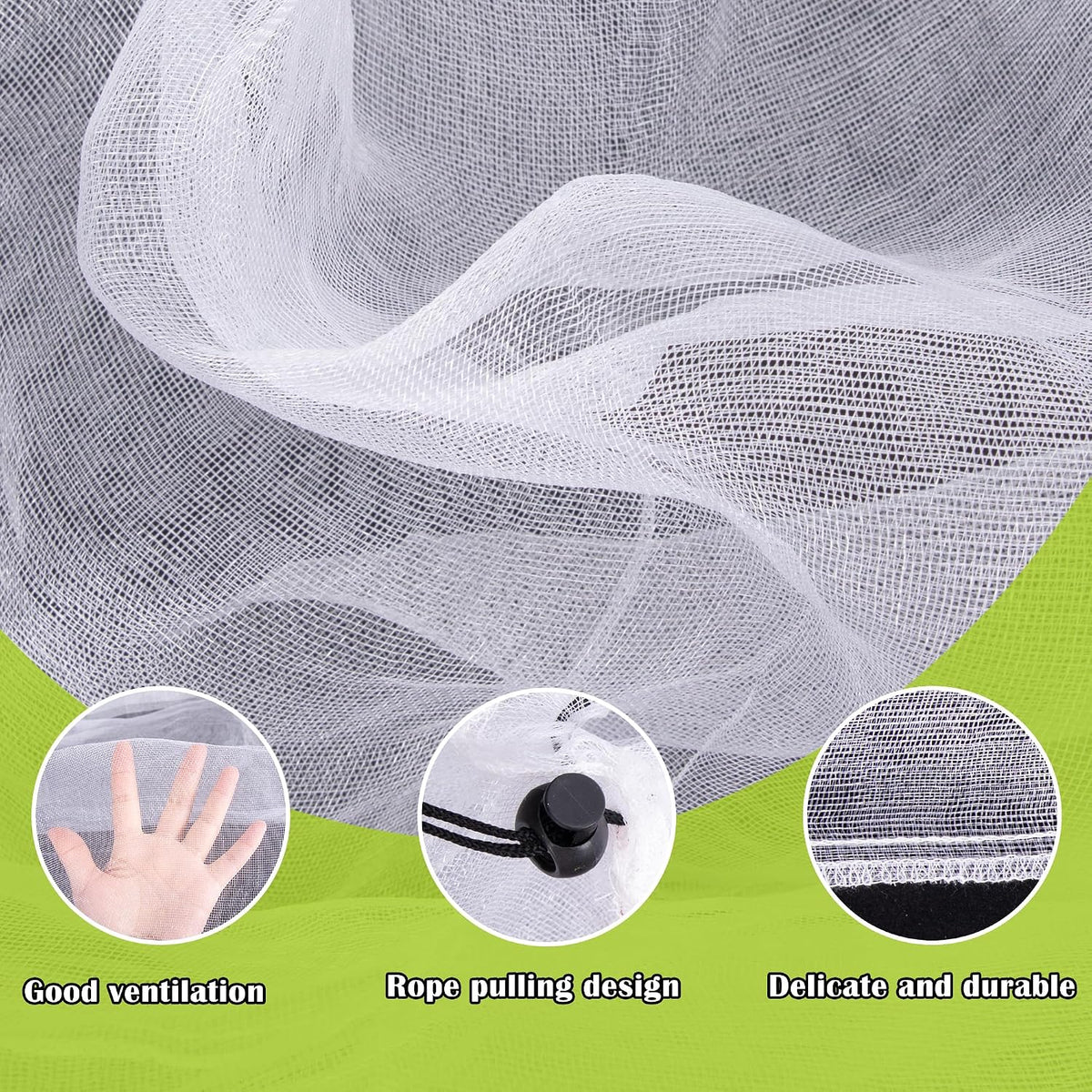 Alpurple 2 Pcs Insect Bird Barrier Netting Mesh with Drawstring- 4.9 x 3.2 Ft Garden Bug Netting Plant Cover- Fruit Tree Net for Protect Plant Fruits Citrus Flower from Insect Bird Eating