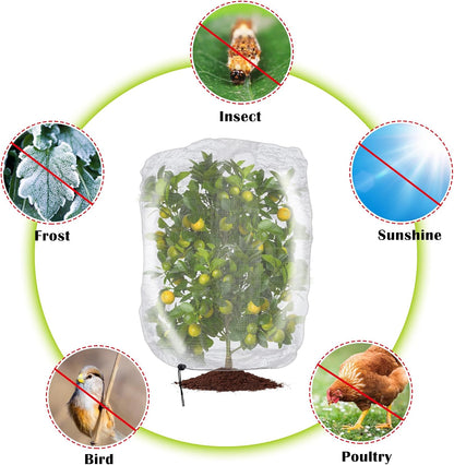 Alpurple 2 Pcs Insect Bird Barrier Netting Mesh with Drawstring- 4.9 x 3.2 Ft Garden Bug Netting Plant Cover- Fruit Tree Net for Protect Plant Fruits Citrus Flower from Insect Bird Eating