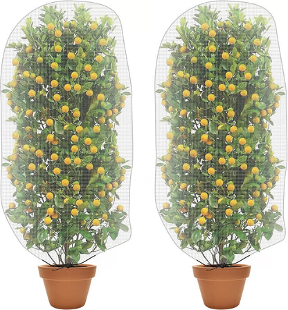 Alpurple 2 Pcs Insect Bird Barrier Netting Mesh with Drawstring- 4.9 x 3.2 Ft Garden Bug Netting Plant Cover- Fruit Tree Net for Protect Plant Fruits Citrus Flower from Insect Bird Eating