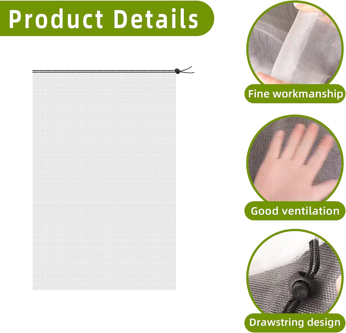 Alpurple 2 Pcs Insect Bird Barrier Netting Mesh with Drawstring- 4.9 x 3.2 Ft Garden Bug Netting Plant Cover- Fruit Tree Net for Protect Plant Fruits Citrus Flower from Insect Bird Eating