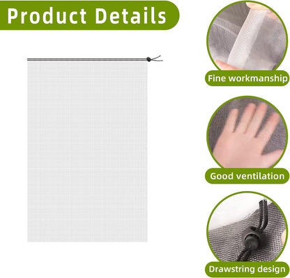 Alpurple 2 Pcs Insect Bird Barrier Netting Mesh with Drawstring- 4.9 x 3.2 Ft Garden Bug Netting Plant Cover- Fruit Tree Net for Protect Plant Fruits Citrus Flower from Insect Bird Eating