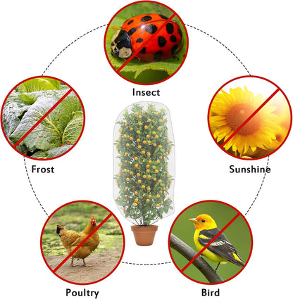 Alpurple 2 Pcs Insect Bird Barrier Netting Mesh with Drawstring- 4.9 x 3.2 Ft Garden Bug Netting Plant Cover- Fruit Tree Net for Protect Plant Fruits Citrus Flower from Insect Bird Eating