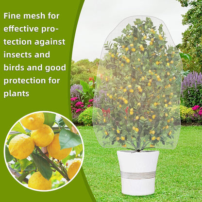 Alpurple 2 Pcs Insect Bird Barrier Netting Mesh with Drawstring- 4.9 x 3.2 Ft Garden Bug Netting Plant Cover- Fruit Tree Net for Protect Plant Fruits Citrus Flower from Insect Bird Eating