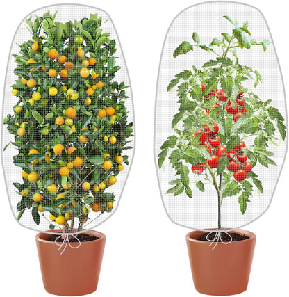 Alpurple 2 Pcs Insect Bird Barrier Netting Mesh with Drawstring- 4.9 x 3.2 Ft Garden Bug Netting Plant Cover- Fruit Tree Net for Protect Plant Fruits Citrus Flower from Insect Bird Eating