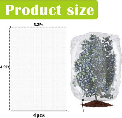 Alpurple 2 Pcs Insect Bird Barrier Netting Mesh with Drawstring- 4.9 x 3.2 Ft Garden Bug Netting Plant Cover- Fruit Tree Net for Protect Plant Fruits Citrus Flower from Insect Bird Eating