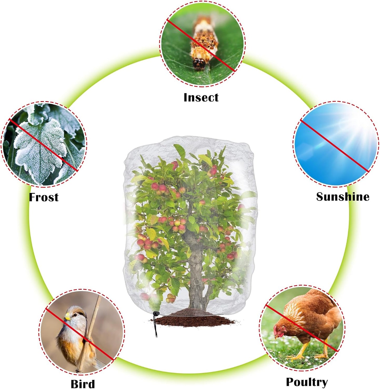 Alpurple 2 Pcs Insect Bird Barrier Netting Mesh with Drawstring- 4.9 x 3.2 Ft Garden Bug Netting Plant Cover- Fruit Tree Net for Protect Plant Fruits Citrus Flower from Insect Bird Eating