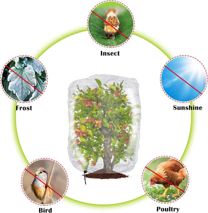 Alpurple 2 Pcs Insect Bird Barrier Netting Mesh with Drawstring- 4.9 x 3.2 Ft Garden Bug Netting Plant Cover- Fruit Tree Net for Protect Plant Fruits Citrus Flower from Insect Bird Eating