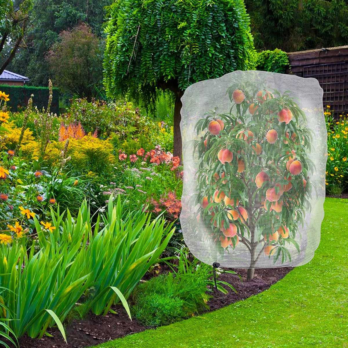 Alpurple 2 Pcs Insect Bird Barrier Netting Mesh with Drawstring- 4.9 x 3.2 Ft Garden Bug Netting Plant Cover- Fruit Tree Net for Protect Plant Fruits Citrus Flower from Insect Bird Eating