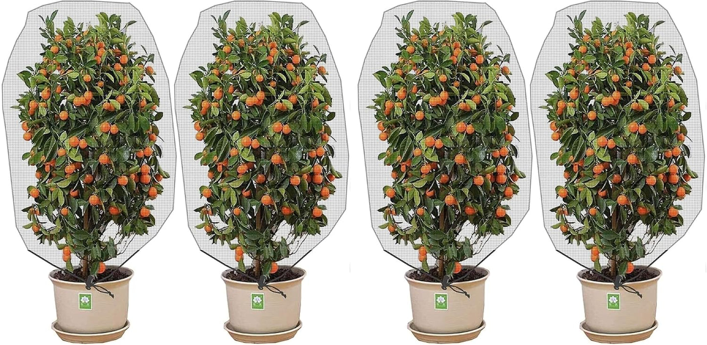 Alpurple 2 Pcs Insect Bird Barrier Netting Mesh with Drawstring- 4.9 x 3.2 Ft Garden Bug Netting Plant Cover- Fruit Tree Net for Protect Plant Fruits Citrus Flower from Insect Bird Eating