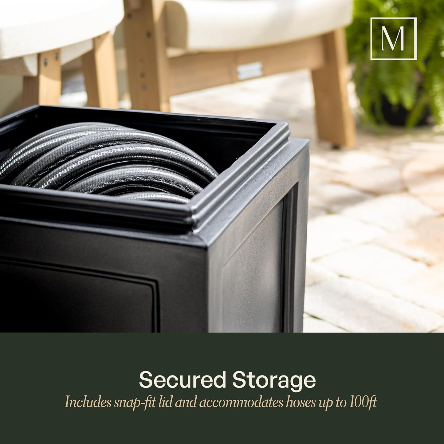 Fairfield Garden Hose Bin - Black - 17in L x 17in W x 18in H - Holds up to 100 ft. of standard garden hose (5858-B)