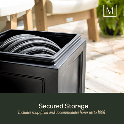 Fairfield Garden Hose Bin - Black - 17in L x 17in W x 18in H - Holds up to 100 ft. of standard garden hose (5858-B)