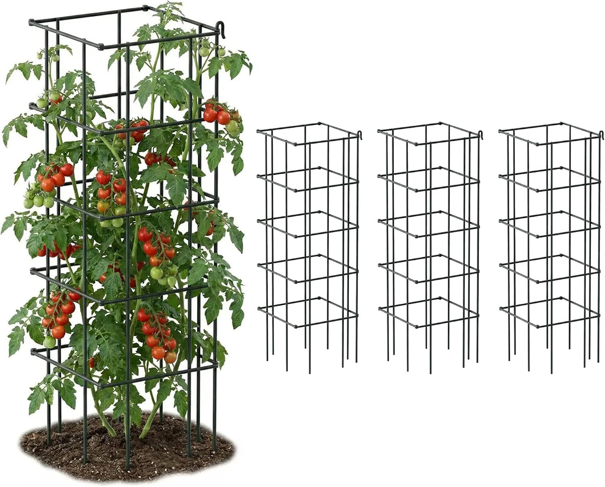 4 Pack 11.5" Square Tomato Cage for Garden & Pots, Rust-Resistant Tomato Stakes Heavy Gauge Plant Cage Trellis Support for Climbing Vegetables Plants