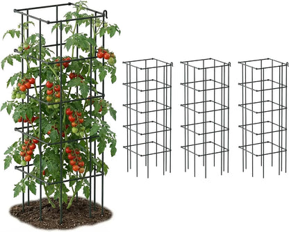 4 Pack 11.5" Square Tomato Cage for Garden & Pots, Rust-Resistant Tomato Stakes Heavy Gauge Plant Cage Trellis Support for Climbing Vegetables Plants