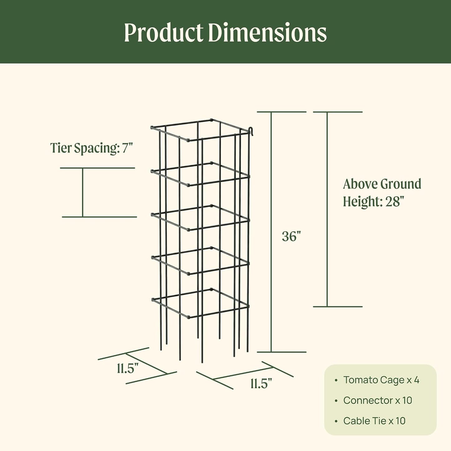 4 Pack 11.5" Square Tomato Cage for Garden & Pots, Rust-Resistant Tomato Stakes Heavy Gauge Plant Cage Trellis Support for Climbing Vegetables Plants