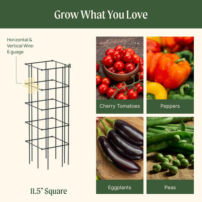 4 Pack 11.5" Square Tomato Cage for Garden & Pots, Rust-Resistant Tomato Stakes Heavy Gauge Plant Cage Trellis Support for Climbing Vegetables Plants