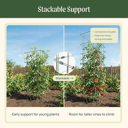 4 Pack 11.5" Square Tomato Cage for Garden & Pots, Rust-Resistant Tomato Stakes Heavy Gauge Plant Cage Trellis Support for Climbing Vegetables Plants