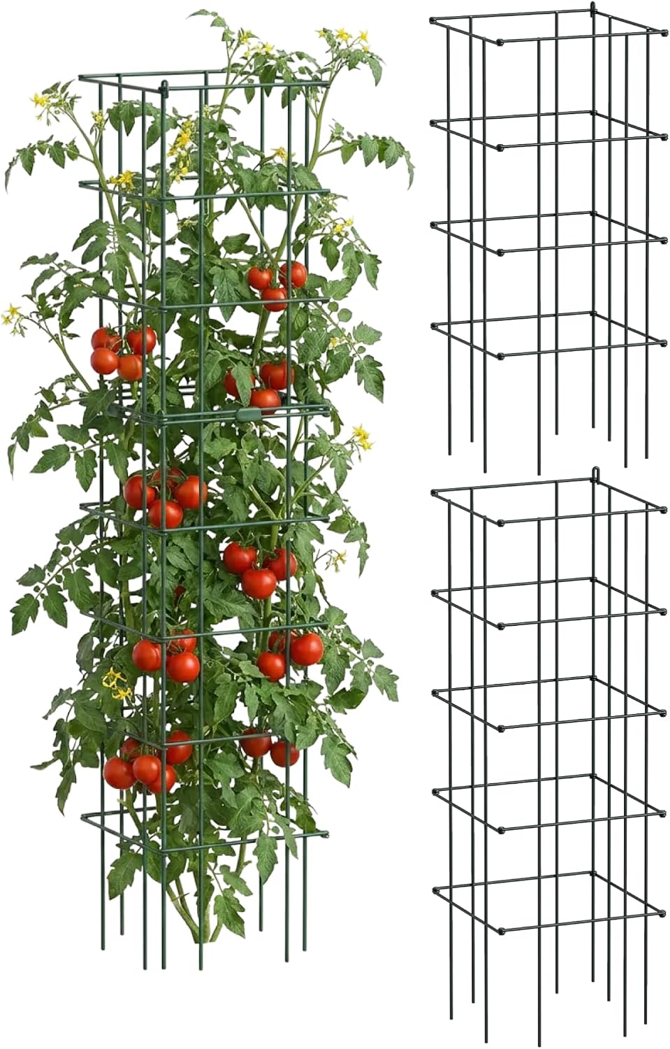 4 Pack 11.5" Square Tomato Cage for Garden & Pots, Rust-Resistant Tomato Stakes Heavy Gauge Plant Cage Trellis Support for Climbing Vegetables Plants