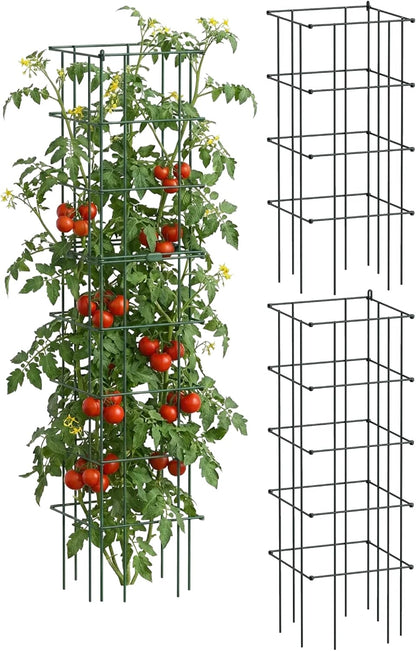 4 Pack 11.5" Square Tomato Cage for Garden & Pots, Rust-Resistant Tomato Stakes Heavy Gauge Plant Cage Trellis Support for Climbing Vegetables Plants