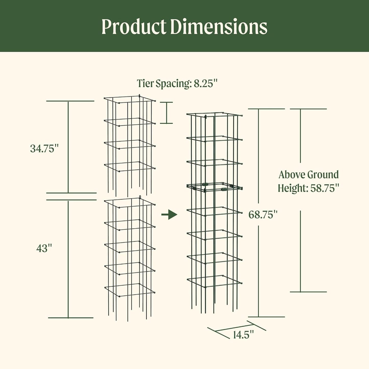 4 Pack 11.5" Square Tomato Cage for Garden & Pots, Rust-Resistant Tomato Stakes Heavy Gauge Plant Cage Trellis Support for Climbing Vegetables Plants