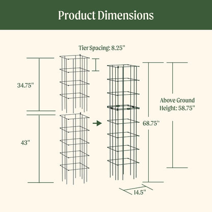 4 Pack 11.5" Square Tomato Cage for Garden & Pots, Rust-Resistant Tomato Stakes Heavy Gauge Plant Cage Trellis Support for Climbing Vegetables Plants