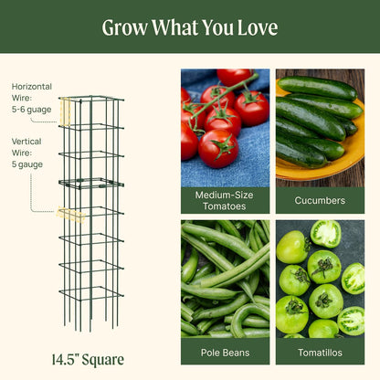 4 Pack 11.5" Square Tomato Cage for Garden & Pots, Rust-Resistant Tomato Stakes Heavy Gauge Plant Cage Trellis Support for Climbing Vegetables Plants