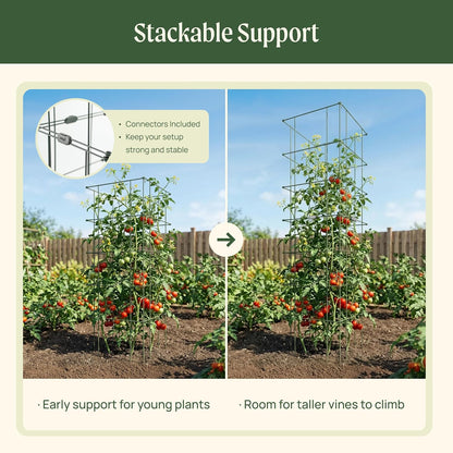 4 Pack 11.5" Square Tomato Cage for Garden & Pots, Rust-Resistant Tomato Stakes Heavy Gauge Plant Cage Trellis Support for Climbing Vegetables Plants
