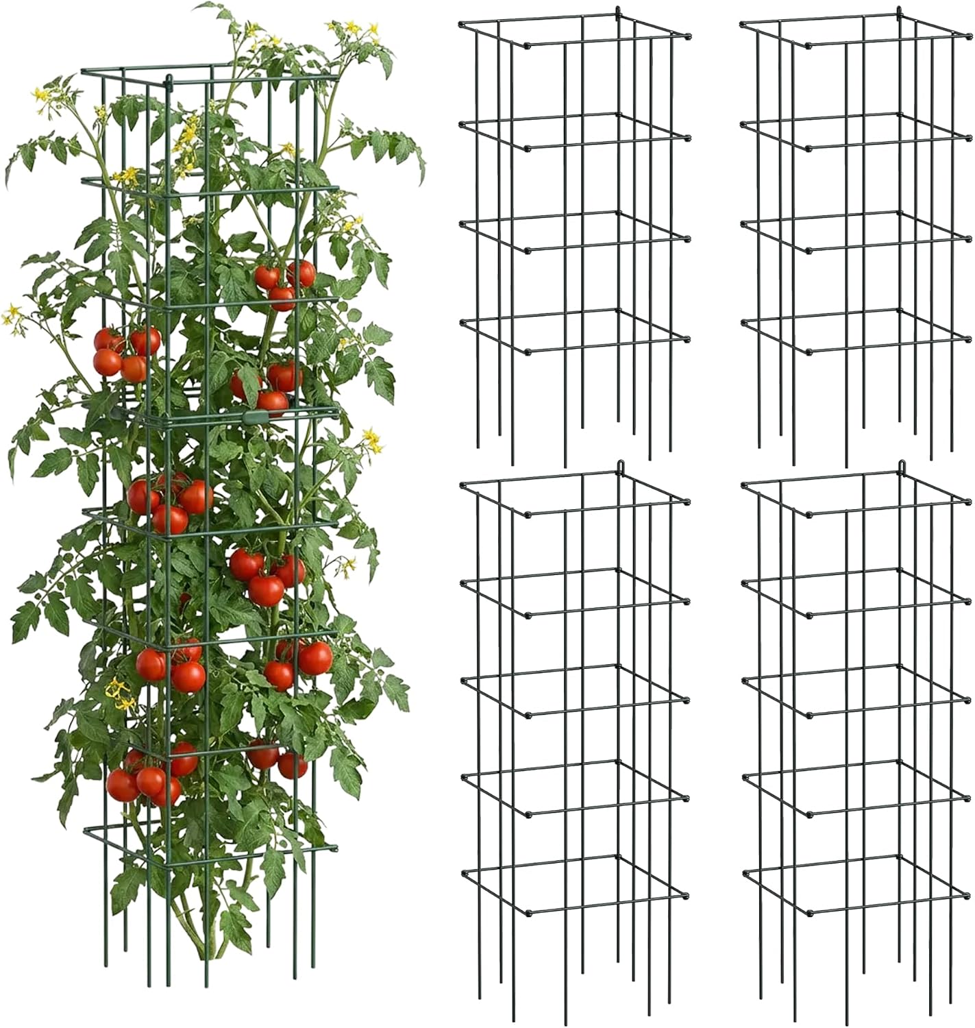 4 Pack 11.5" Square Tomato Cage for Garden & Pots, Rust-Resistant Tomato Stakes Heavy Gauge Plant Cage Trellis Support for Climbing Vegetables Plants