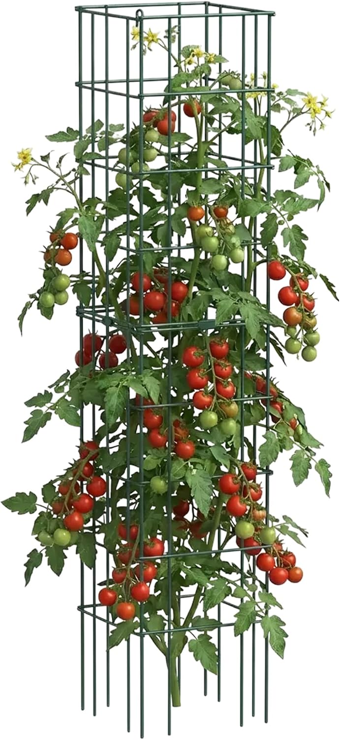 4 Pack 11.5" Square Tomato Cage for Garden & Pots, Rust-Resistant Tomato Stakes Heavy Gauge Plant Cage Trellis Support for Climbing Vegetables Plants