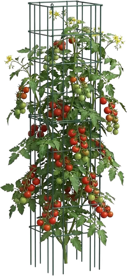 4 Pack 11.5" Square Tomato Cage for Garden & Pots, Rust-Resistant Tomato Stakes Heavy Gauge Plant Cage Trellis Support for Climbing Vegetables Plants