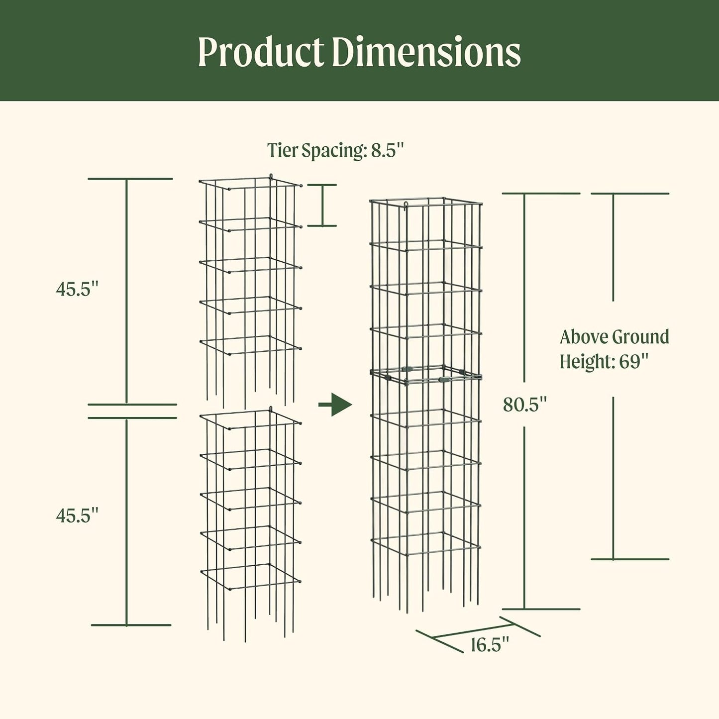4 Pack 11.5" Square Tomato Cage for Garden & Pots, Rust-Resistant Tomato Stakes Heavy Gauge Plant Cage Trellis Support for Climbing Vegetables Plants