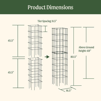 4 Pack 11.5" Square Tomato Cage for Garden & Pots, Rust-Resistant Tomato Stakes Heavy Gauge Plant Cage Trellis Support for Climbing Vegetables Plants