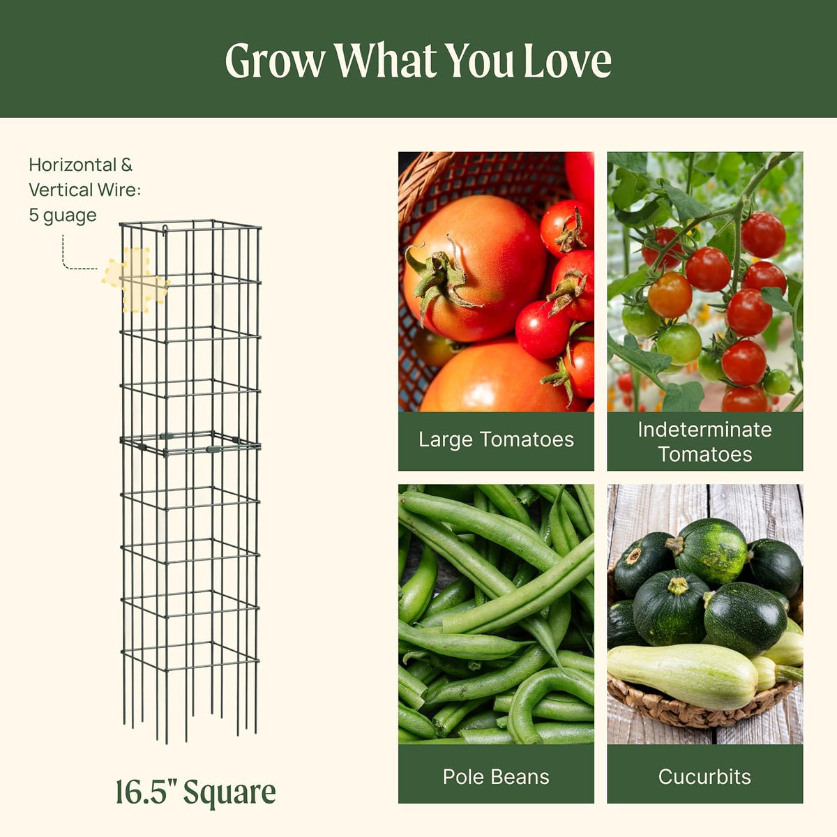 4 Pack 11.5" Square Tomato Cage for Garden & Pots, Rust-Resistant Tomato Stakes Heavy Gauge Plant Cage Trellis Support for Climbing Vegetables Plants