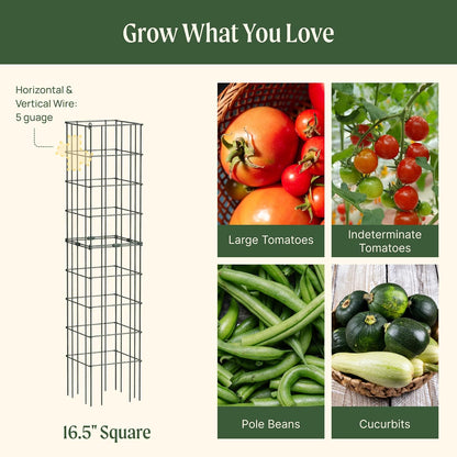 4 Pack 11.5" Square Tomato Cage for Garden & Pots, Rust-Resistant Tomato Stakes Heavy Gauge Plant Cage Trellis Support for Climbing Vegetables Plants