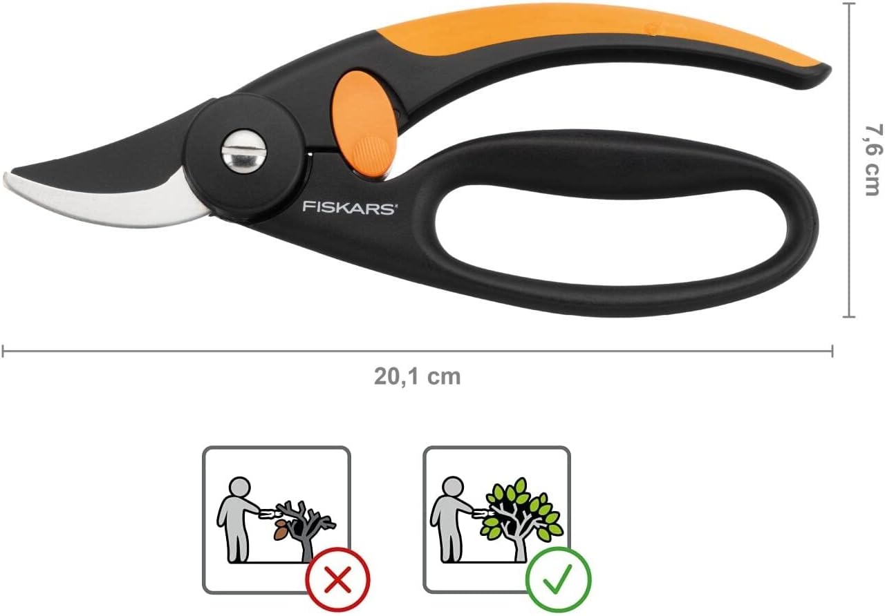 Fingerloop Pruner Bypass P44, Cutting Diameter: 2 cm, Steel Blades with Non-Stick Coating, Length: 20 cm, Black/Orange, 1001534