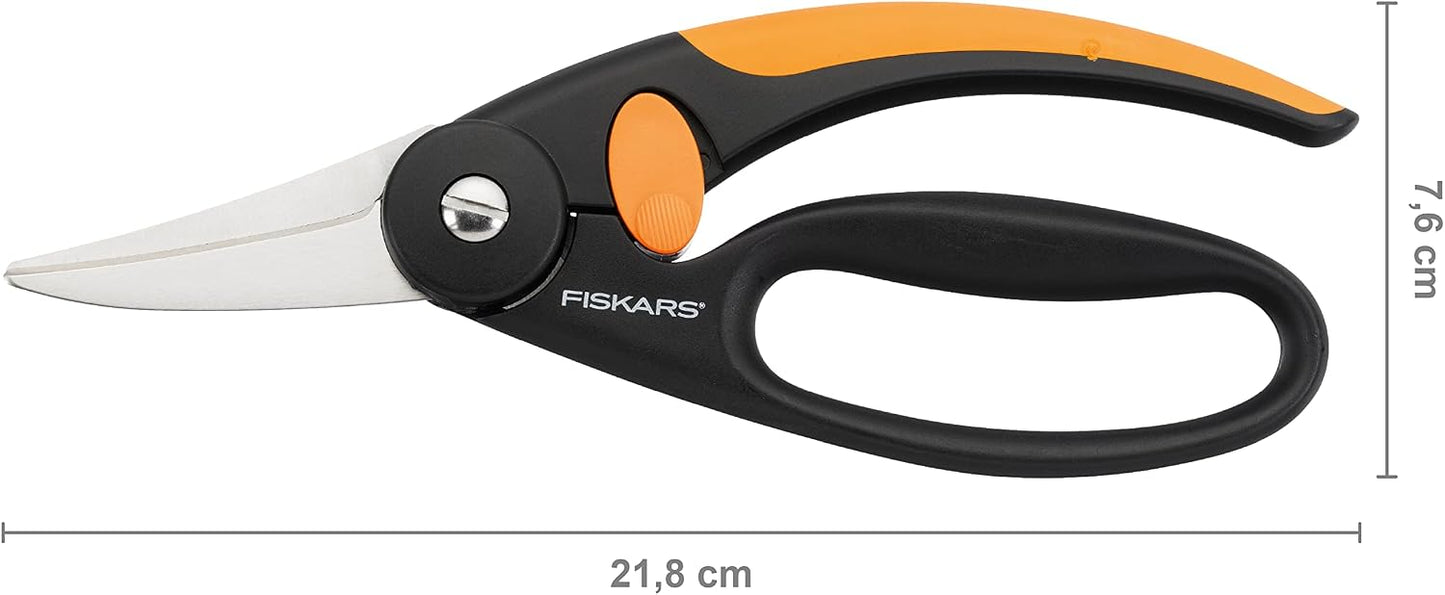 Fingerloop Pruner Bypass P44, Cutting Diameter: 2 cm, Steel Blades with Non-Stick Coating, Length: 20 cm, Black/Orange, 1001534