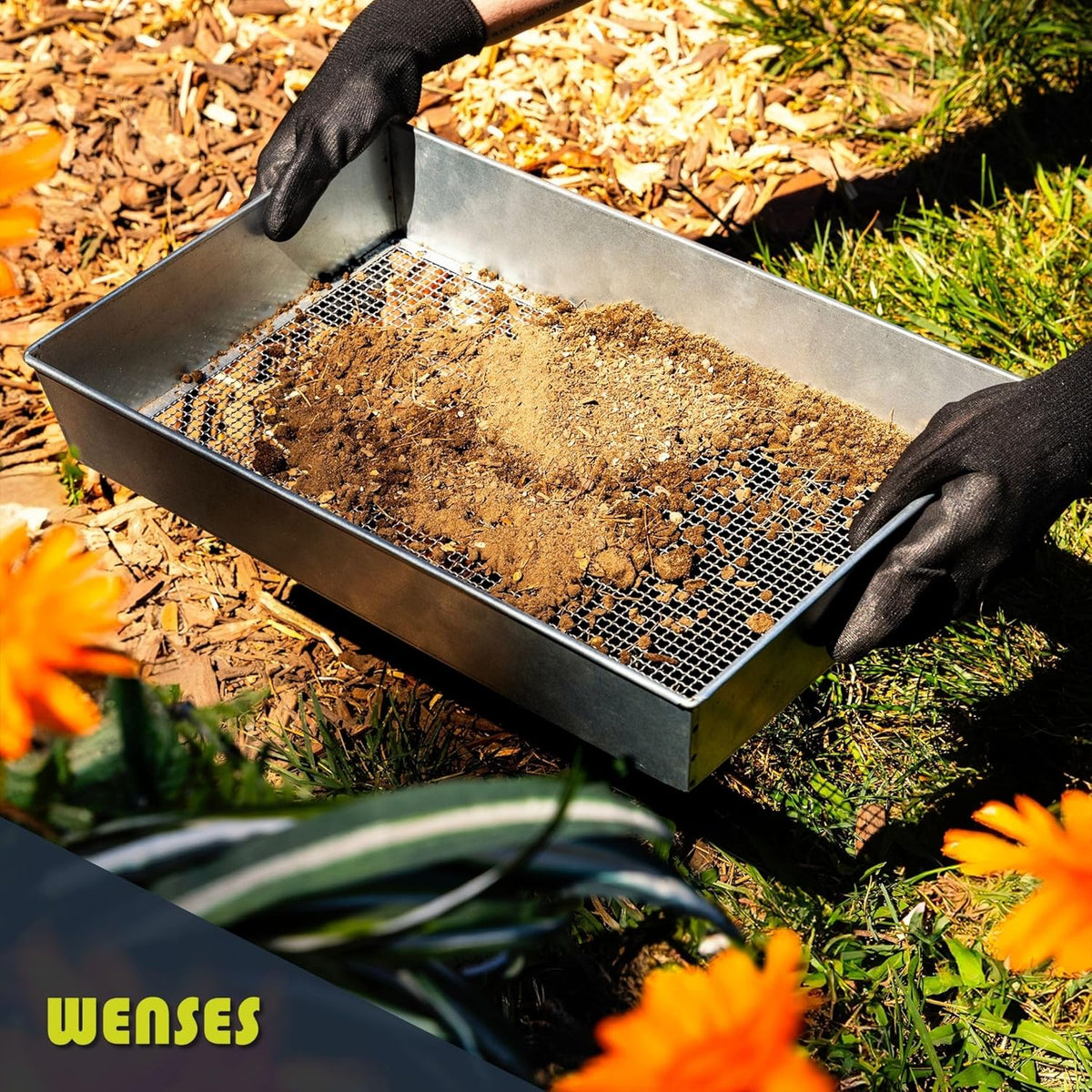 Wide Soil Sifter, 1/4-inch Galvanized Garden Sieve with Gloves